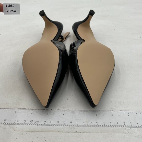 FSJ Black Slingback Pumps Low Heels Sandal Pointy Toe Comfortable Cute Shoes - Picture 7 of 8